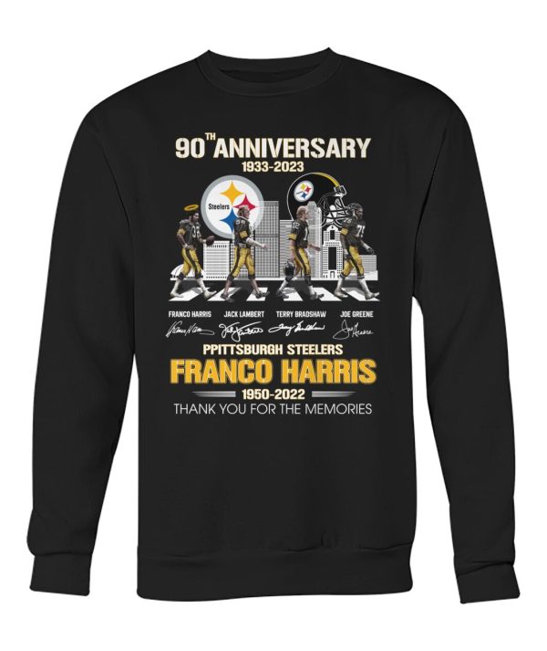 90th Anniversary 1933 – 2023 Pittsburgh Steelers Franco Harris 1950 – 2022 Thank You For The Memories T-Shirt