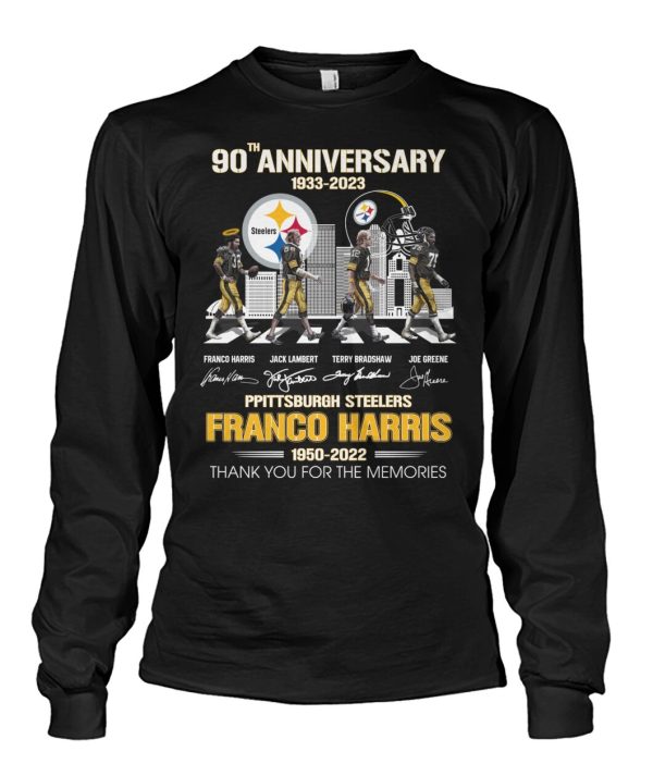 90th Anniversary 1933 – 2023 Pittsburgh Steelers Franco Harris 1950 – 2022 Thank You For The Memories T-Shirt