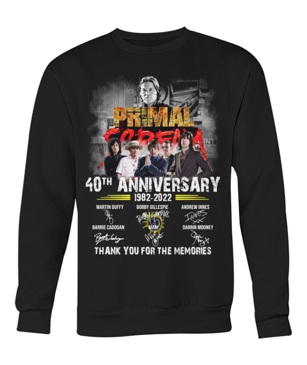 Primal Scream 40th Anniversary 1982 – 2022 Thank You For The Memories T-Shirt