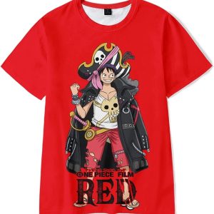 Luffy Captain Of Straw Hat Pirates One Piece Film Red T-Shirt