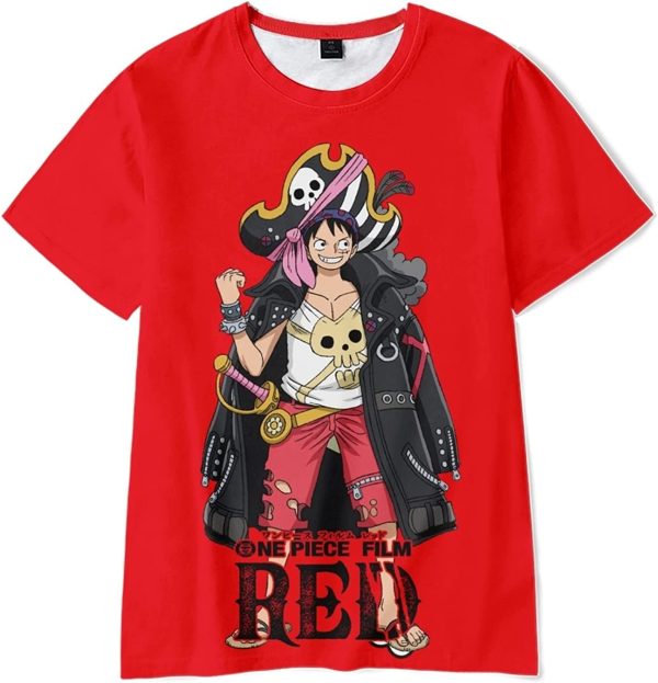 Luffy Captain Of Straw Hat Pirates One Piece Film Red T-Shirt