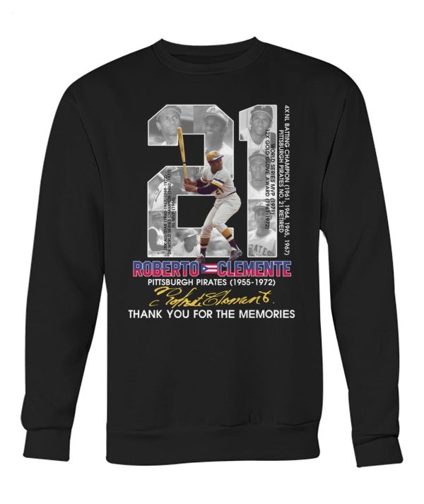 Roberto Clemente Pittsburgh Pirates 1955 – 1972 Thank You For The Memories T-Shirt