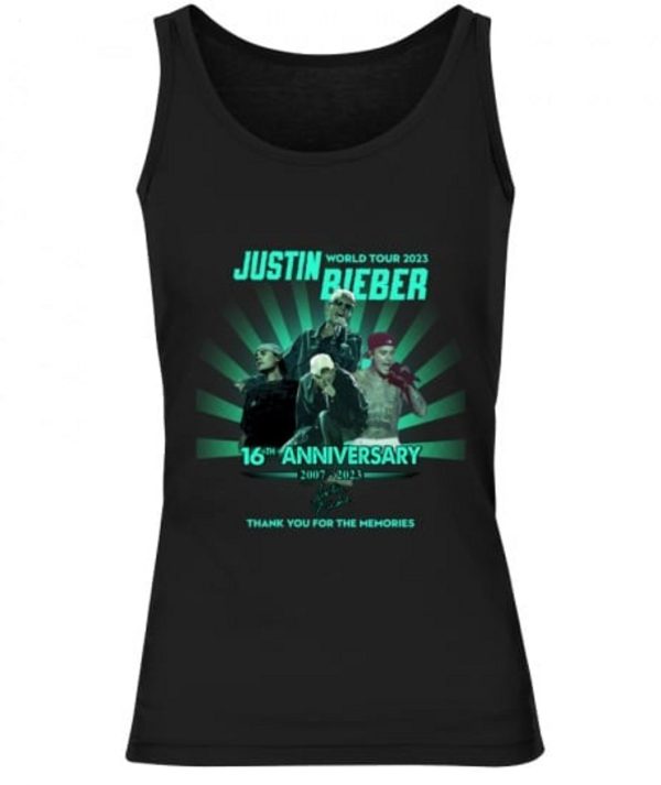 Justin Bieber World Tour 2023 16th Anniversary 2007 – 2023 Thank You For The Memories T-Shirt