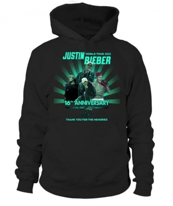 Justin Bieber World Tour 2023 16th Anniversary 2007 – 2023 Thank You For The Memories T-Shirt