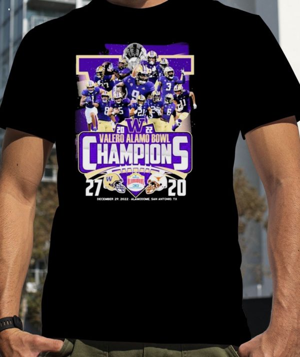 Washington Huskies Team 2022 Valero Alamo Bowl Champions T-Shirt