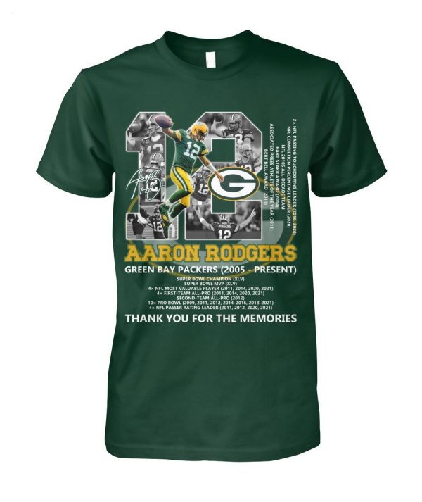 Aaron Rodgers 12 Green Bay Packers 2005 – Present Thank You For The Memories T-Shirt