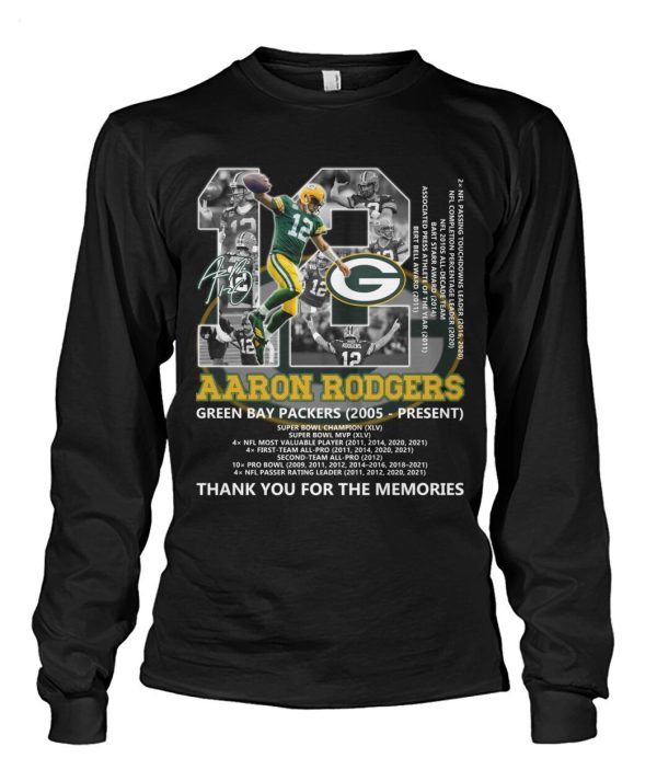 Aaron Rodgers 12 Green Bay Packers 2005 – Present Thank You For The Memories T-Shirt