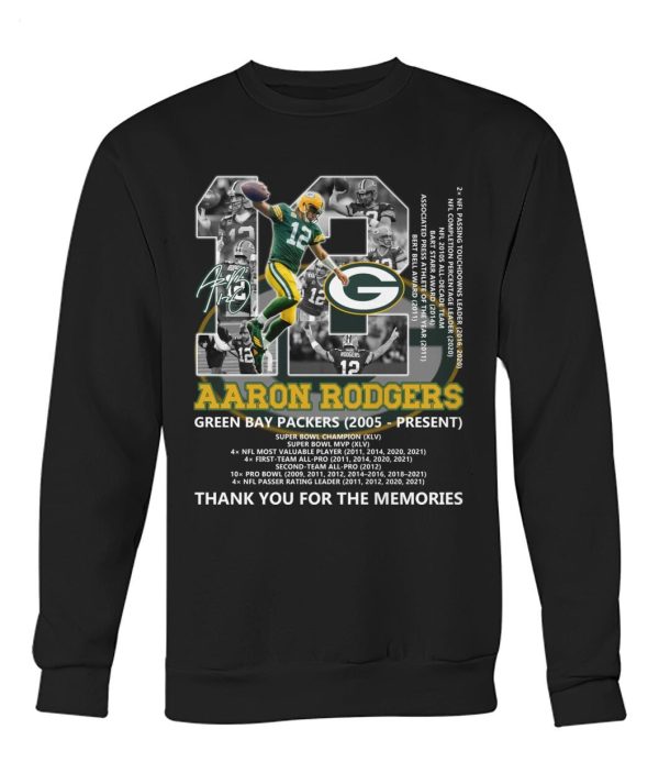 Aaron Rodgers 12 Green Bay Packers 2005 – Present Thank You For The Memories T-Shirt