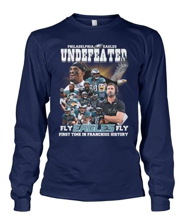 Philadelphia Eagles Undefeated Fly Eagles Fly First Time T-Shirt