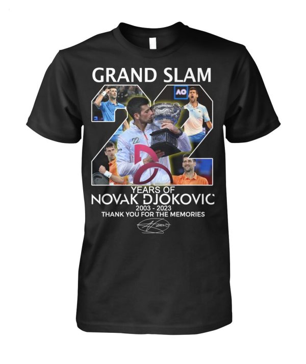 Grand Slam 22 Years Of Novak Djokovic 2003 – 2023 Thank You For The Memories T-Shirt