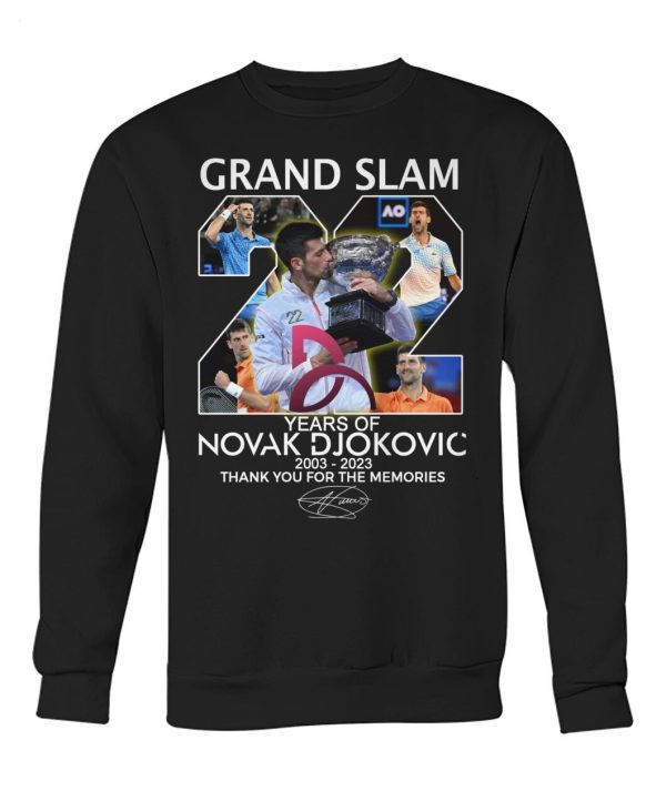 Grand Slam 22 Years Of Novak Djokovic 2003 – 2023 Thank You For The Memories T-Shirt