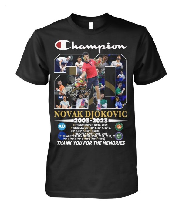 Champion Novak Djokovic 2003 – 2023 Thank You For The Memories T-Shirt