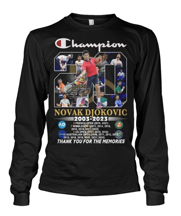 Champion Novak Djokovic 2003 – 2023 Thank You For The Memories T-Shirt