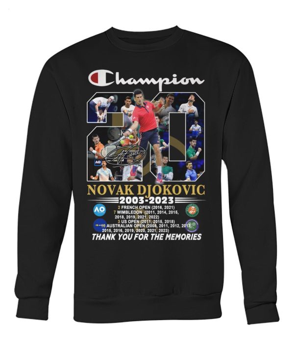 Champion Novak Djokovic 2003 – 2023 Thank You For The Memories T-Shirt