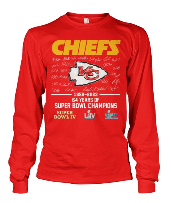 Kansas City Chiefs 1959 – 2023 64 Years Of Super Bowl Champions Super Bowl IV T-Shirt