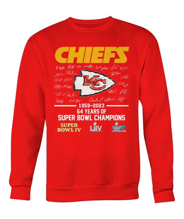 Kansas City Chiefs 1959 – 2023 64 Years Of Super Bowl Champions Super Bowl IV T-Shirt