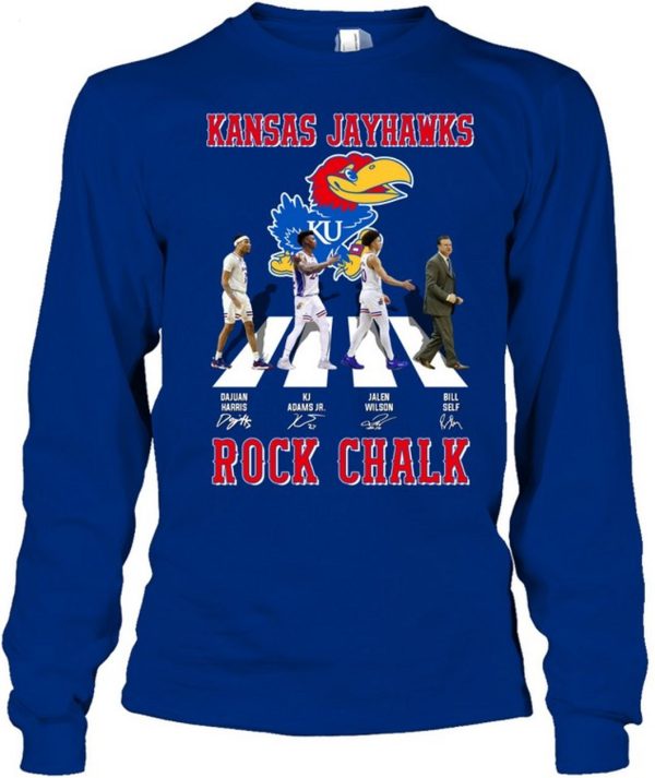 Kansas Jayhawks Dajuan Harris And KJ Adams Jr And Jalen Wilson And Bill Self Signature T-Shirt