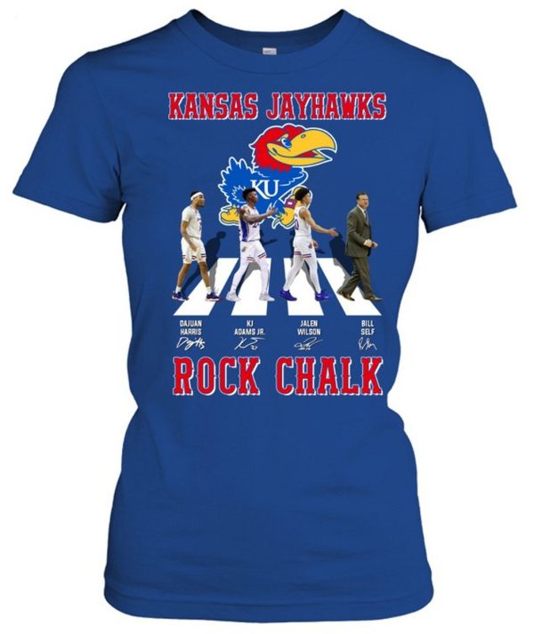 Kansas Jayhawks Dajuan Harris And KJ Adams Jr And Jalen Wilson And Bill Self Signature T-Shirt