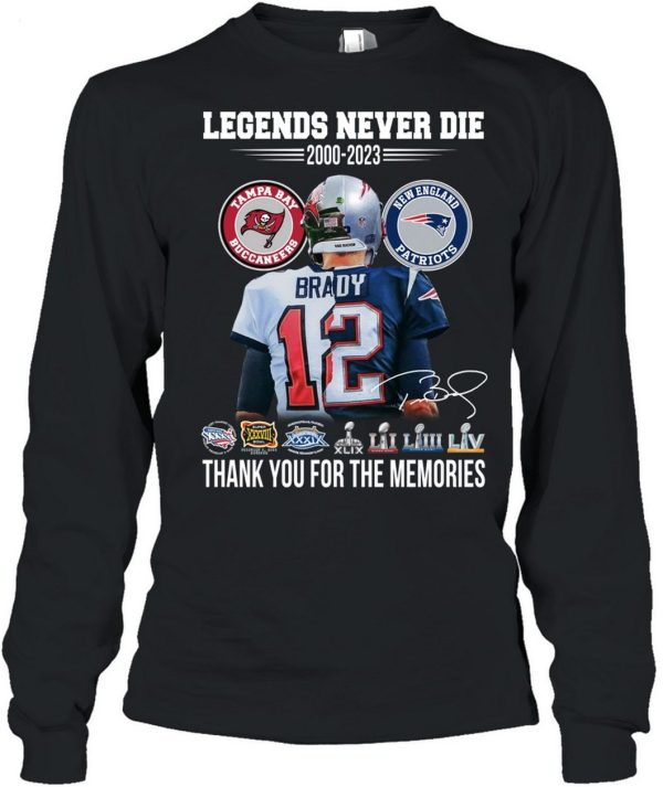 Legends Never Die 2000 – 2023 Tom Brady Thank You For The Memories T-Shirt