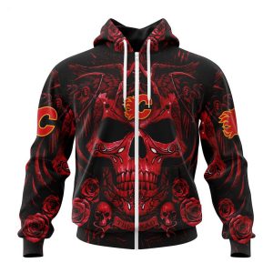 Personalized NHL Calgary Flames Special Design With Skull Art Hoodie