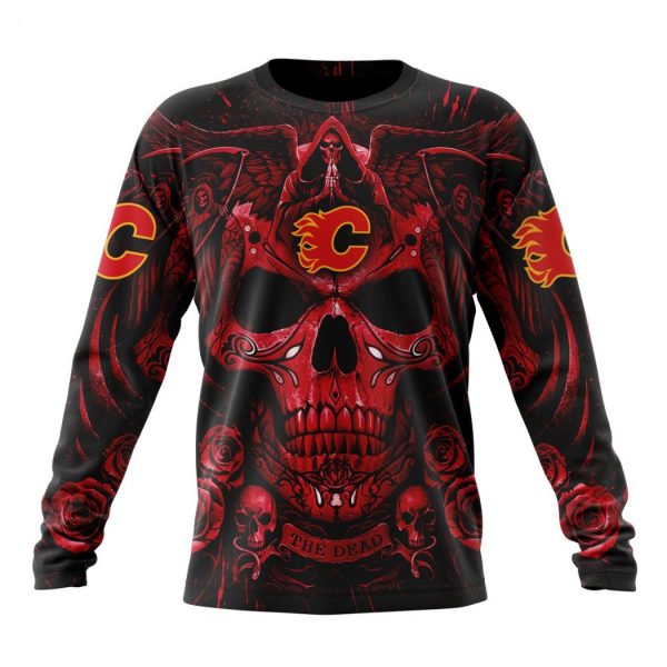 Personalized NHL Calgary Flames Special Design With Skull Art Hoodie