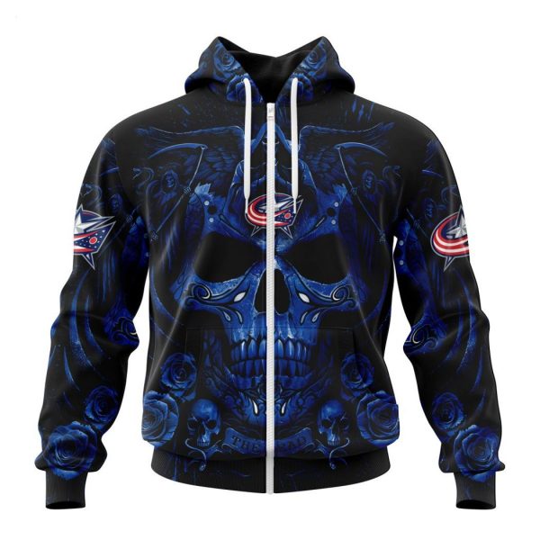 Personalized NHL Columbus Blue Jackets Special Design With Skull Art Hoodie