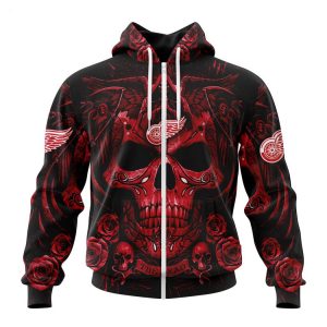 Personalized NHL Detroit Red Wings Special Design With Skull Art Hoodie