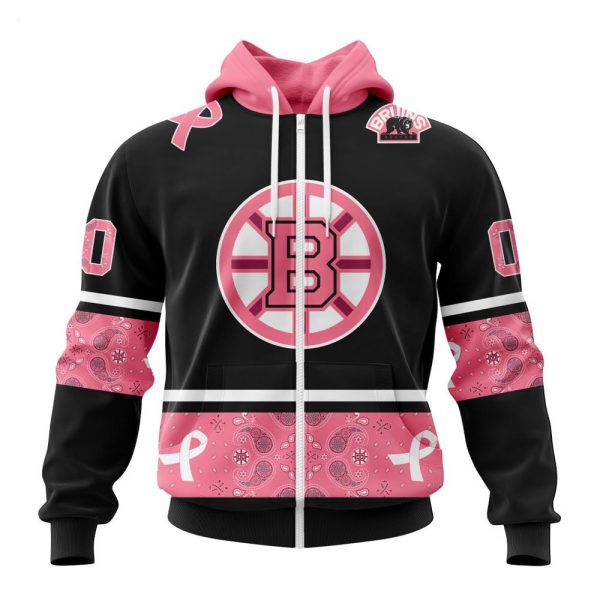 NHL Boston Bruins Personalized Specialized Design In Classic Style With Paisley! WE WEAR PINK BREAST CANCER Hoodie