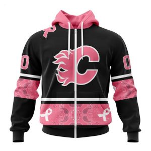 NHL Calgary Flames Personalized Specialized Design In Classic Style With Paisley! WE WEAR PINK BREAST CANCER Hoodie