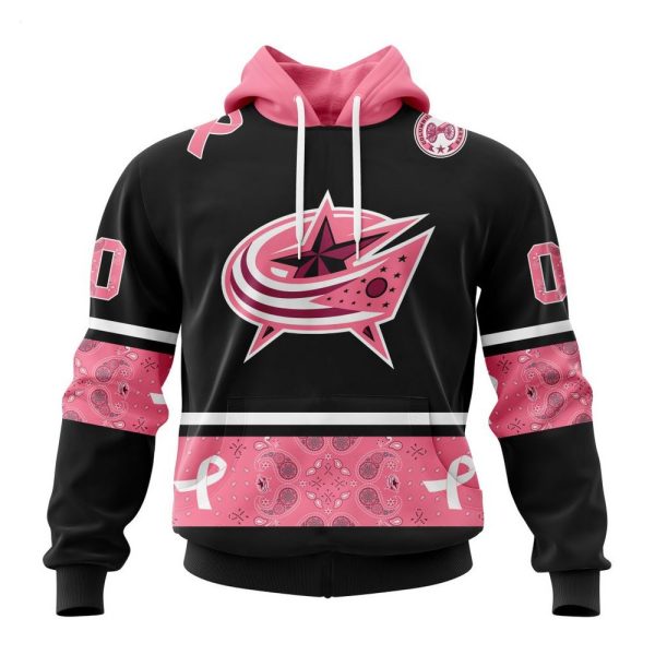 NHL Columbus Blue Jackets Personalized Specialized Design In Classic Style With Paisley! WE WEAR PINK BREAST CANCER Hoodie