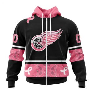 NHL Detroit Red Wings Personalized Specialized Design In Classic Style With Paisley! WE WEAR PINK BREAST CANCER Hoodie