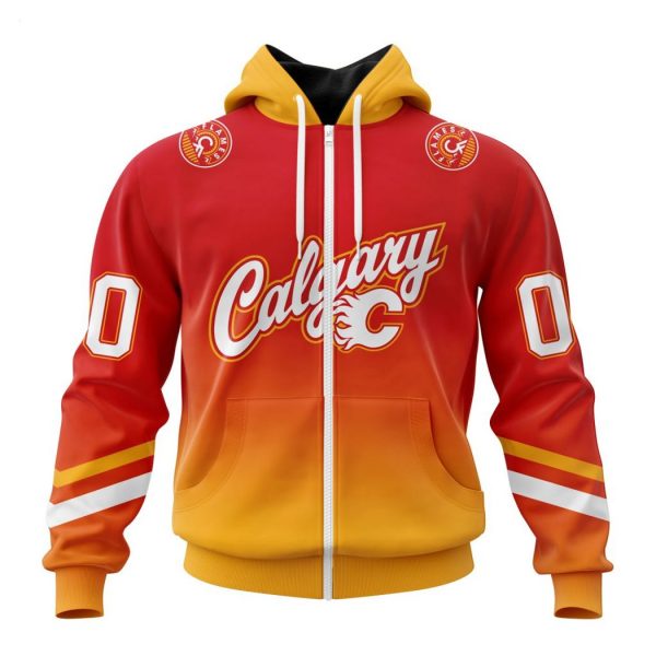 Persionalized NHL Calgary Flames Special Retro Gradient Design Hoodie