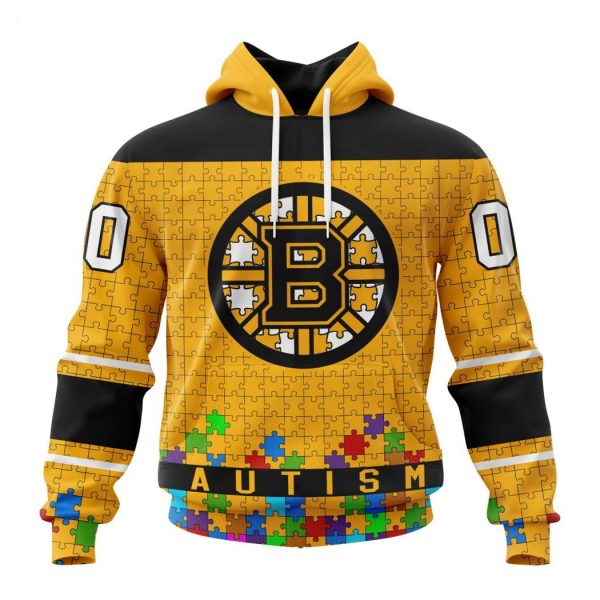 Personalized NHL Boston Bruins Specialized Unisex Kits Hockey Fights Against Autism Hoodie