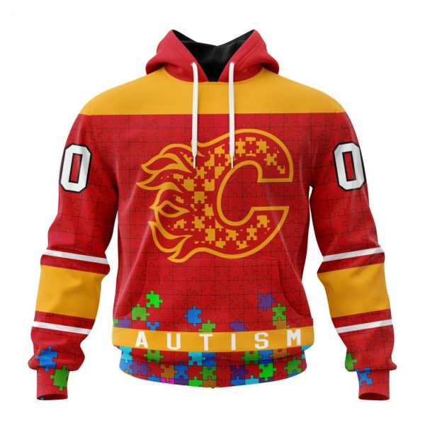 Personalized NHL Calgary Flames Specialized Unisex Kits Hockey Fights Against Autism Hoodie