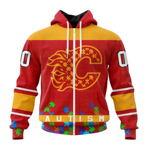 Personalized NHL Calgary Flames Specialized Unisex Kits Hockey Fights Against Autism Hoodie