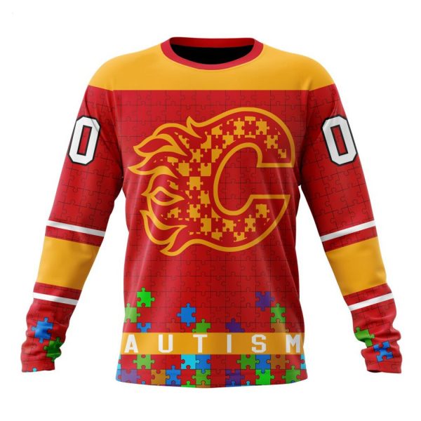 Personalized NHL Calgary Flames Specialized Unisex Kits Hockey Fights Against Autism Hoodie