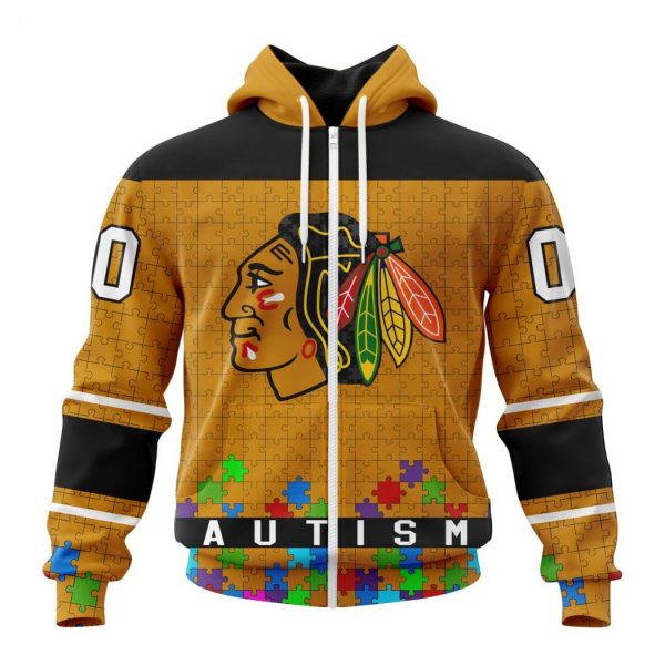 Personalized NHL Chicago BlackHawks Specialized Unisex Kits Hockey Fights Against Autism Hoodie