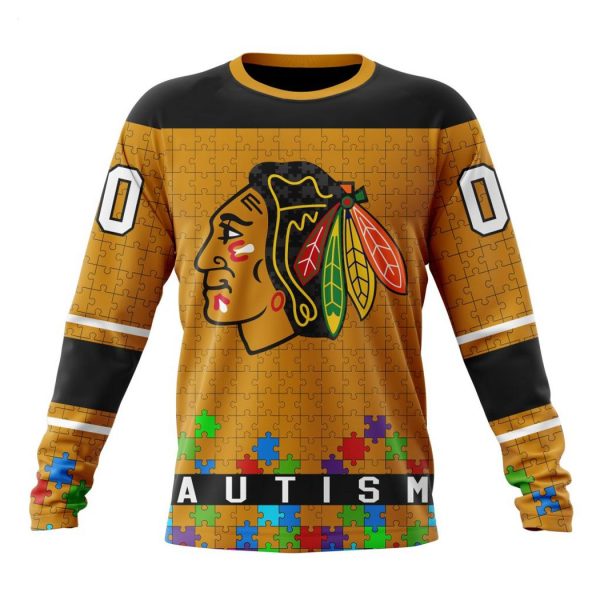 Personalized NHL Chicago BlackHawks Specialized Unisex Kits Hockey Fights Against Autism Hoodie