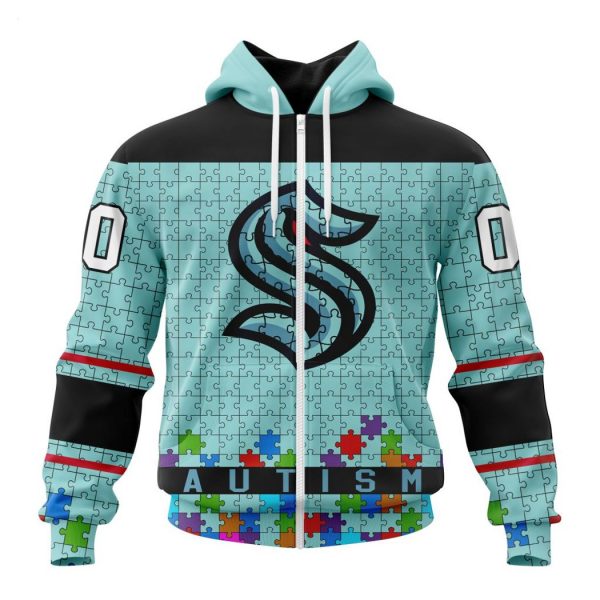 Personalized NHL Seattle Kraken Specialized Unisex Kits Hockey Fights Against Autism Hoodie