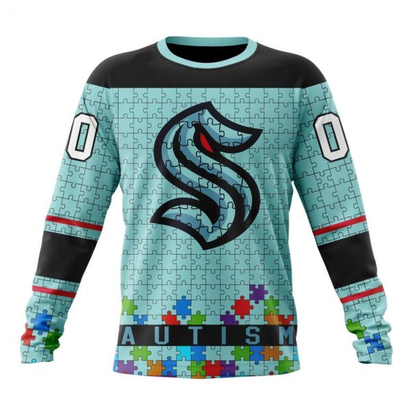 Personalized NHL Seattle Kraken Specialized Unisex Kits Hockey Fights Against Autism Hoodie