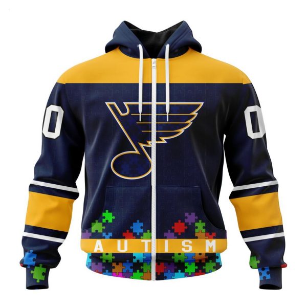 Personalized NHL St. Louis Blues Specialized Unisex Kits Hockey Fights Against Autism Hoodie