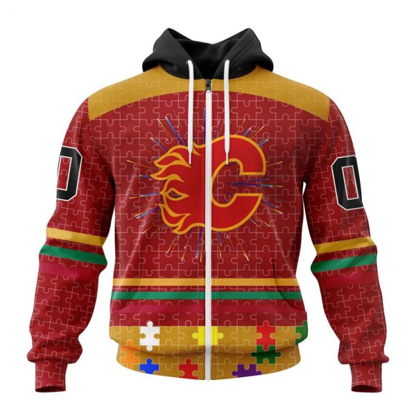 Personalized NHL Calgary Flames Specialized Design With Fearless Aganst Autism Concept Hoodie