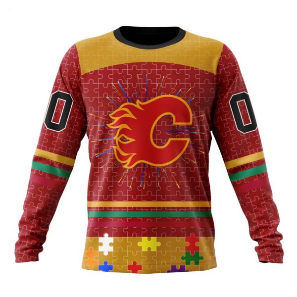 Personalized NHL Calgary Flames Specialized Design With Fearless Aganst Autism Concept Hoodie