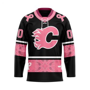 Personalized NHL Calgary Flames Special Black Hockey Fights Cancer Kits T-Shirt