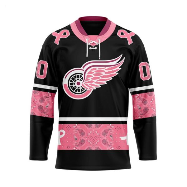 NHL Detroit Red Wings Specialized Hockey Jersey In Classic Style With Paisley! Pink Breast Cancer