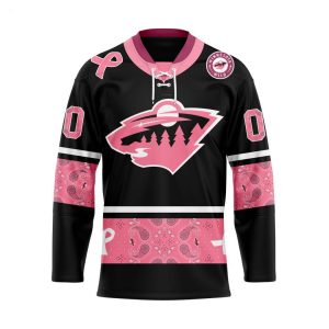 NHL Minnesota Wild Specialized Hockey Jersey In Classic Style With Paisley! Pink Breast Cancer
