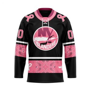 NHL New York Islanders Specialized Hockey Jersey In Classic Style With Paisley! Pink Breast Cancer