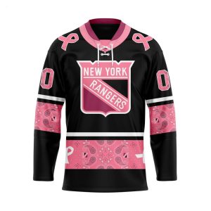 NHL New York Rangers Specialized Hockey Jersey In Classic Style With Paisley! Pink Breast Cancer