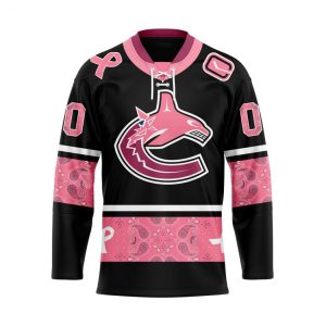 NHL Vancouver Canucks Specialized Hockey Jersey In Classic Style With Paisley! Pink Breast Cancer