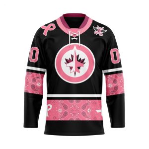 NHL Winnipeg Jets Specialized Hockey Jersey In Classic Style With Paisley! Pink Breast Cancer